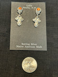 Navajo handcrafted sterling silver earrings with Spiney Oyster Shell stones.  LZ630
