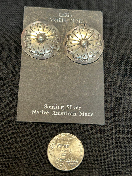 Navajo handcrafted sterling silver Concho earrings. LZ631