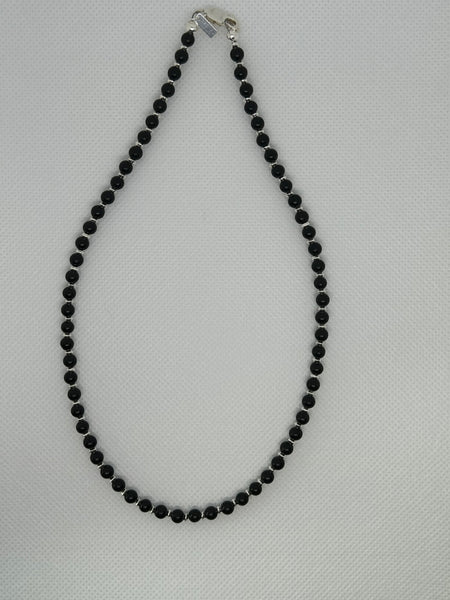 Handcrafted Black Onyx (4mm beads) and sterling silver necklace, 15” SR1114 FREE SHIPPING IN THE CONTINENTAL USA.