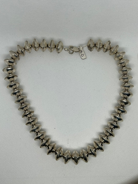 Navajo handcrafted sterling silver necklace known as Navajo Pearls.  18” long. LZ719