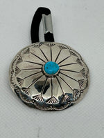 Navajo handcrafted sterling silver and genuine turquoise hair tie.  LZ729