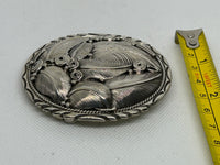 Navajo handcrafted sterling silver belt buckle by Darrel Morgan. LZ690