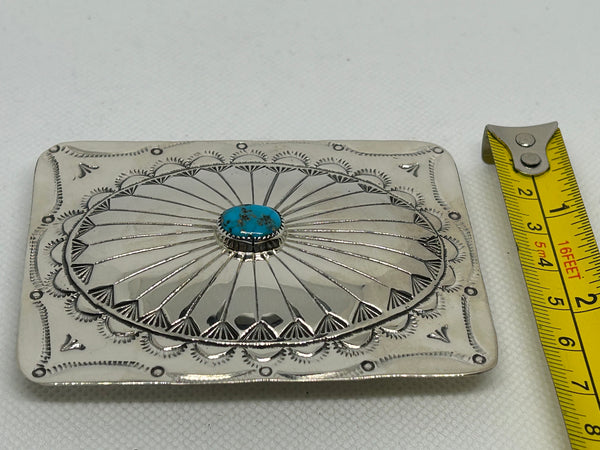 Navajo Handcrafted sterling silver and genuine turquoise belt buckle LZ689