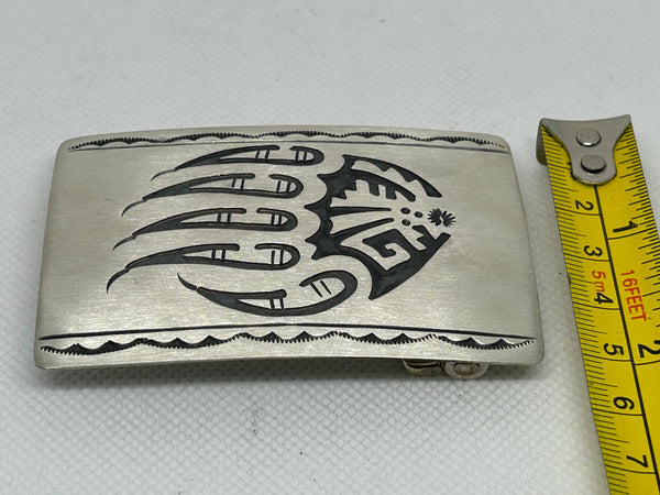 Navajo handcrafted sterling silver belt buckle signed B.  LZ678