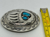 Navajo handcrafted sterling silver with genuine turquoise belt buckle by Wilbert Muskett Sr.  LZ675
