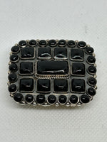 Navajo handcrafted sterling silver with genuine black onyx belt buckle.  LZ674