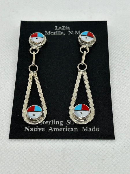 Zuni handcrafted sterling silver with genuine stone and shell inlay earrings.  LZ794