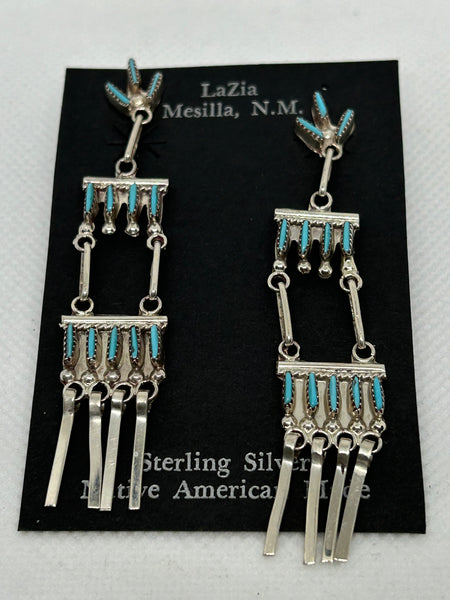 Zuni handcrafted sterling silver with genuine stone and shell inlay earrings.  LZ793