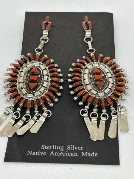 Zuni handcrafted sterling silver with genuine stone and shell inlay earrings.  LZ792