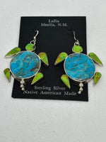 Zuni handcrafted sterling silver with genuine stone and shell inlay earrings.  LZ791