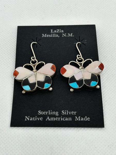 Zuni handcrafted sterling silver with genuine stone and shell inlay earrings.  LZ789