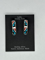 Zuni handcrafted sterling silver with genuine stone and shell inlay earrings.  LZ787