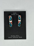Zuni handcrafted sterling silver with genuine stone and shell inlay earrings.  LZ787