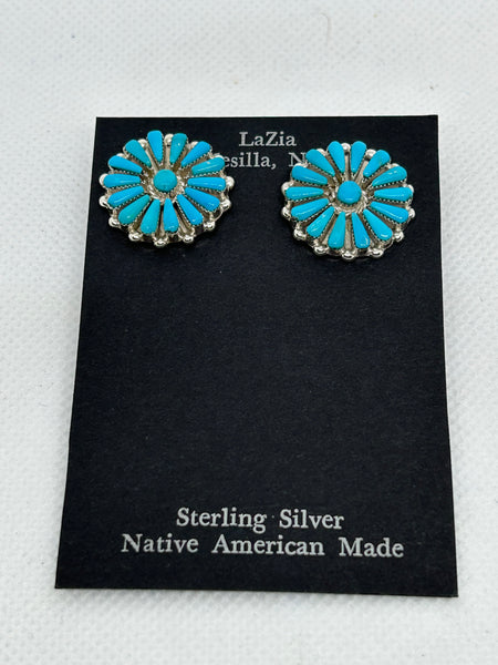 Zuni handcrafted sterling silver with genuine stone and shell inlay earrings.  LZ786