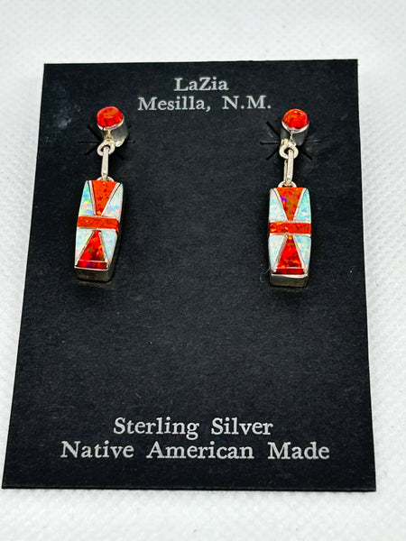 Zuni handcrafted sterling silver with genuine stone and shell inlay earrings.  LZ785