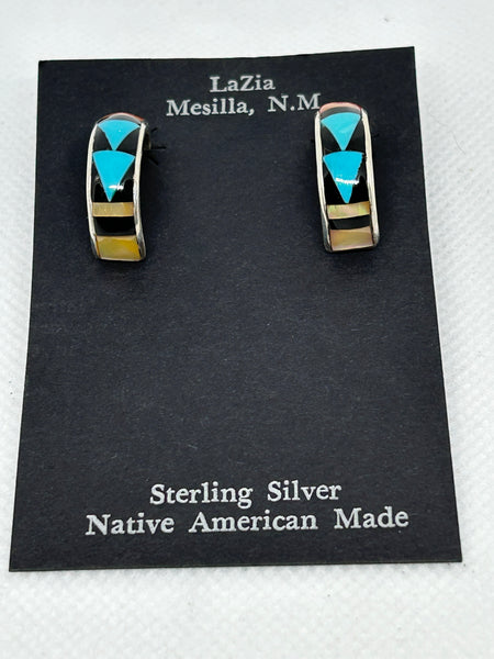 Zuni handcrafted sterling silver with genuine stone and shell inlay earrings.  LZ770