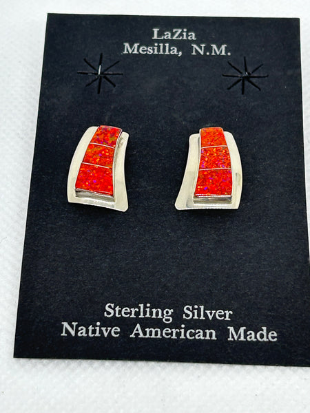 Zuni handcrafted sterling silver with genuine stones and shell earrings.  LZ767