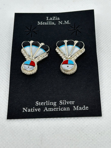 Zuni handcrafted sterling silver with genuine stones and shell earrings. LZ764