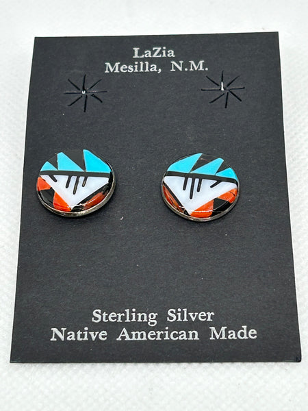 Zuni handcrafted sterling silver with genuine stones and shell earrings.  LZ762