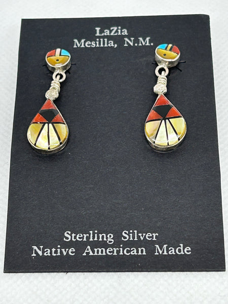 Zuni handcrafted sterling silver with genuine stones and shell earrings.  LZ760