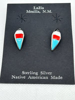 Zuni handcrafted sterling silver with genuine stones and shell earrings.   LZ756