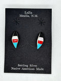 Zuni handcrafted sterling silver with genuine stones and shell earrings.   LZ756