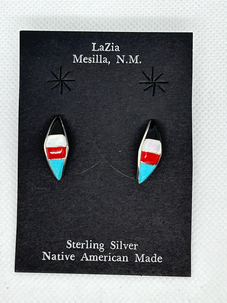 Zuni handcrafted sterling silver with genuine stones and shell earrings.   LZ756