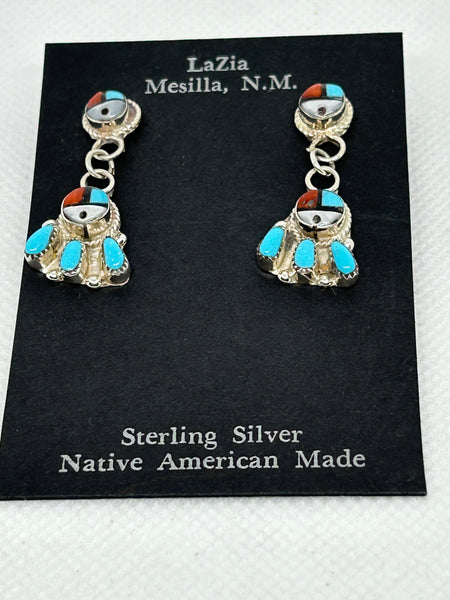 Zuni handcrafted sterling silver with genuine stones and shell earrings.  LZ747