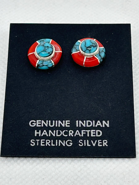 Zuni handcrafted sterling silver with genuine stones and shell earrings.  LZ745