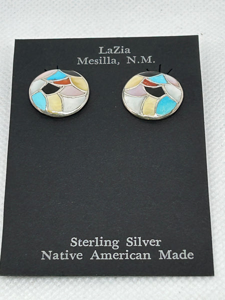 Zuni handcrafted sterling silver with genuine stones and shell earrings.  LZ744