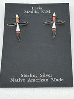 Zuni handcrafted sterling silver with genuine stones and shell earrings.  LZ743