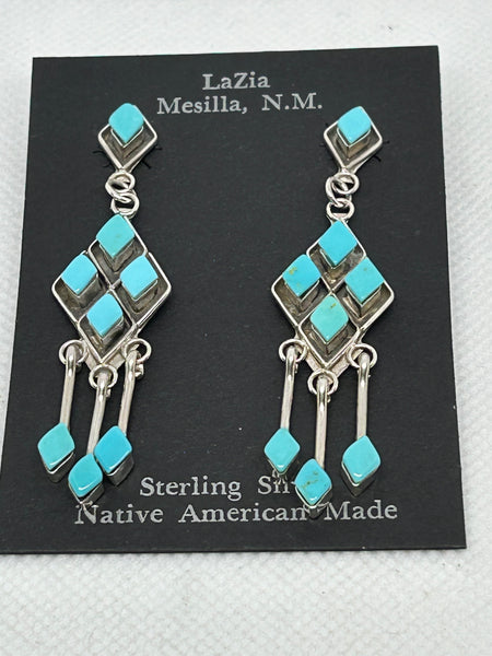 Zuni handcrafted sterling silver with genuine stones and shell earrings.  LZ741