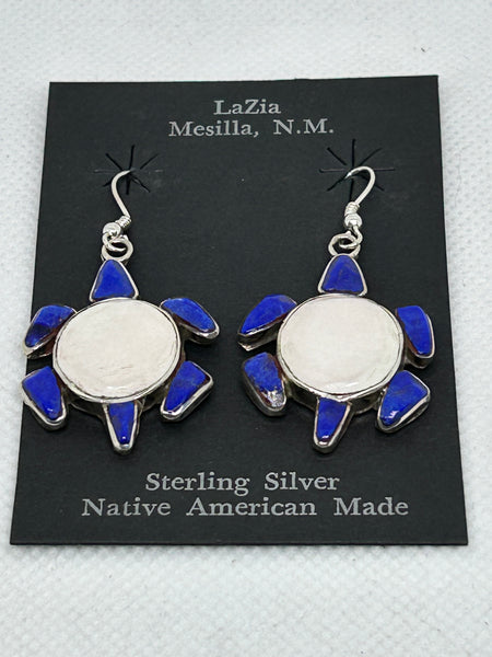 Zuni handcrafted sterling silver with genuine stones and shell earrings.   LZ740