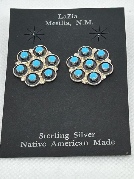 Zuni handcrafted sterling silver with genuine stones and shell earrings.  LZ739