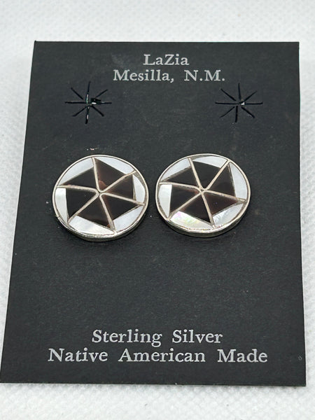 Zuni handcrafted sterling silver with genuine stones and shell earrings  LZ738