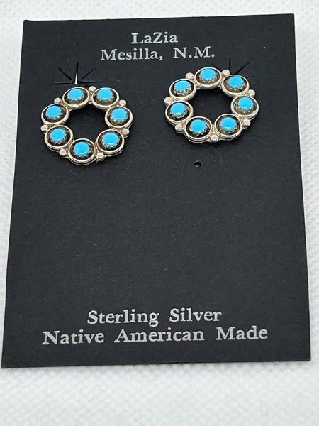 Zuni handcrafted sterling silver with genuine stones and shell earrings LZ737