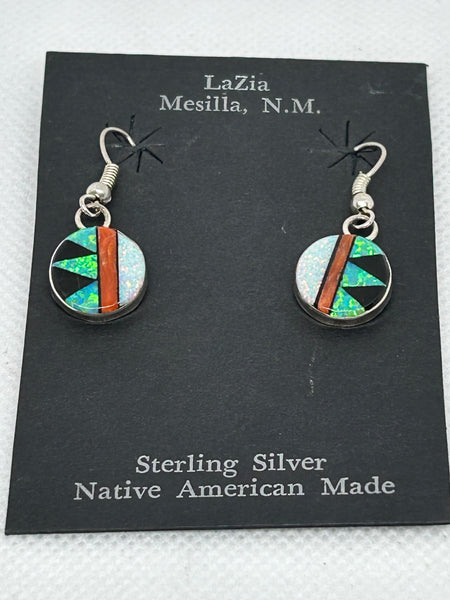 Zuni handcrafted sterling silver with genuine stones and shell earrings   LZ736
