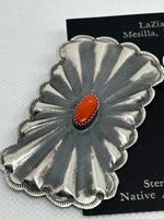 Navajo handcrafted sterling silver huge Concho earrings with genuine coral.  LZ644