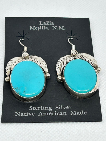 Navajo handcrafted sterling silver earrings with genuine turquoise  LZ638