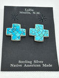 Navajo handcrafted sterling silver and mosaic inlay genuine turquoise stones.  LZ636