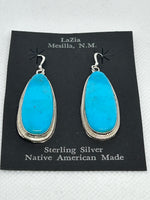 Navajo handcrafted sterling silver earrings with genuine turquoise stones.  LZ634