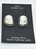 Navajo handcrafted sterling silver earrings with White Buffalo stone.  LZ633