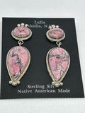 Navajo handcrafted sterling silver earrings with rare Rhodonite stones.  LZ632