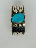 Navajo handcrafted sterling silver with genuine turquoise bracelet. Heavyweight, LZ796. By Francis