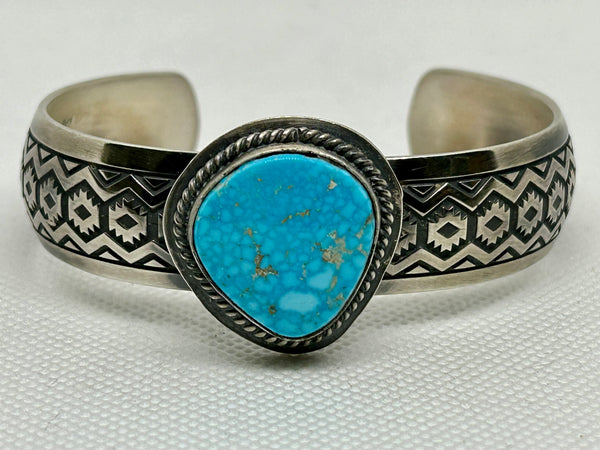 Navajo handcrafted sterling silver with genuine turquoise bracelet by B. Webb.  LZ800