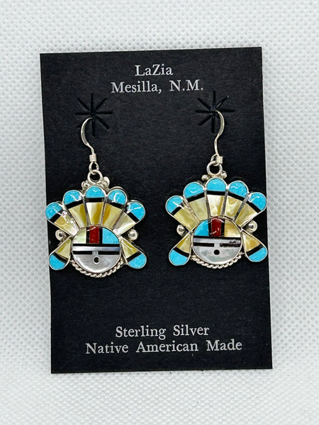 Zuni Handcrafted sterling silver earrings with genuine stone and shell inlay.  LZ839