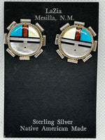Zuni Handcrafted sterling silver earrings with genuine stone and shell inlay.  LZ842