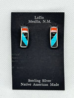 Zuni Handcrafted sterling silver earrings with genuine stone and shell inlay.  LZ845