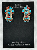 Zuni Handcrafted sterling silver earrings with genuine stone and shell inlay.  LZ847