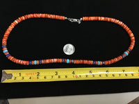 Spiney Oyster, Lapis, Kingman Turquoise, and sterling silver necklace.  18.5” long. JK-47 FREE SHIPPING IN THE CONTINENTAL USA.